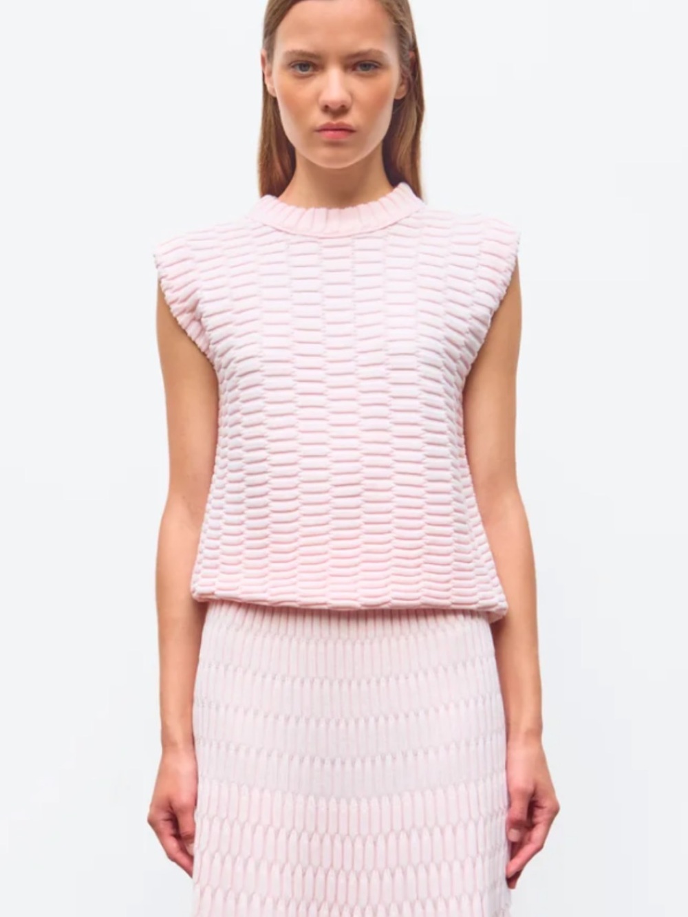 NWT Molli Petal Pink Sleeveless Zellige Knit Sweater